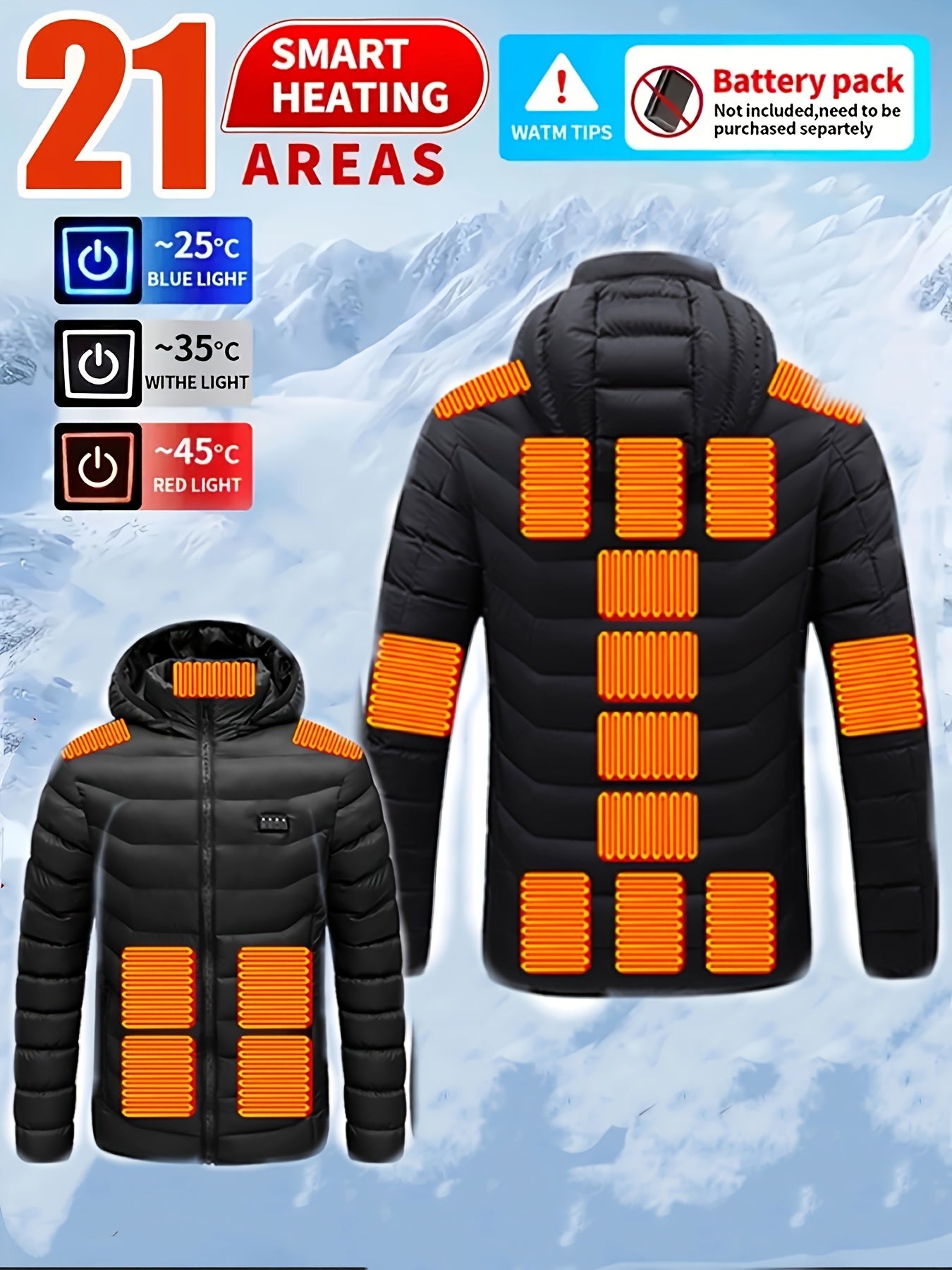 Unisex Winter Heated Jacket With 21-Zone Electric Heating Adjustable Temperature