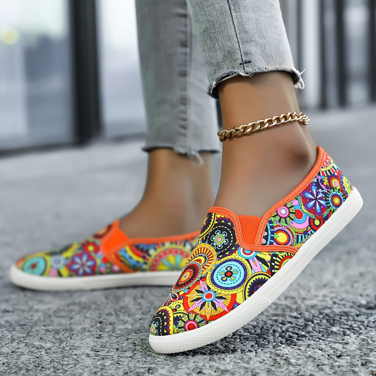 Ayollar uchun slip-on sport poyabzali, nafas oladigan, engil, kundalik, oq flats