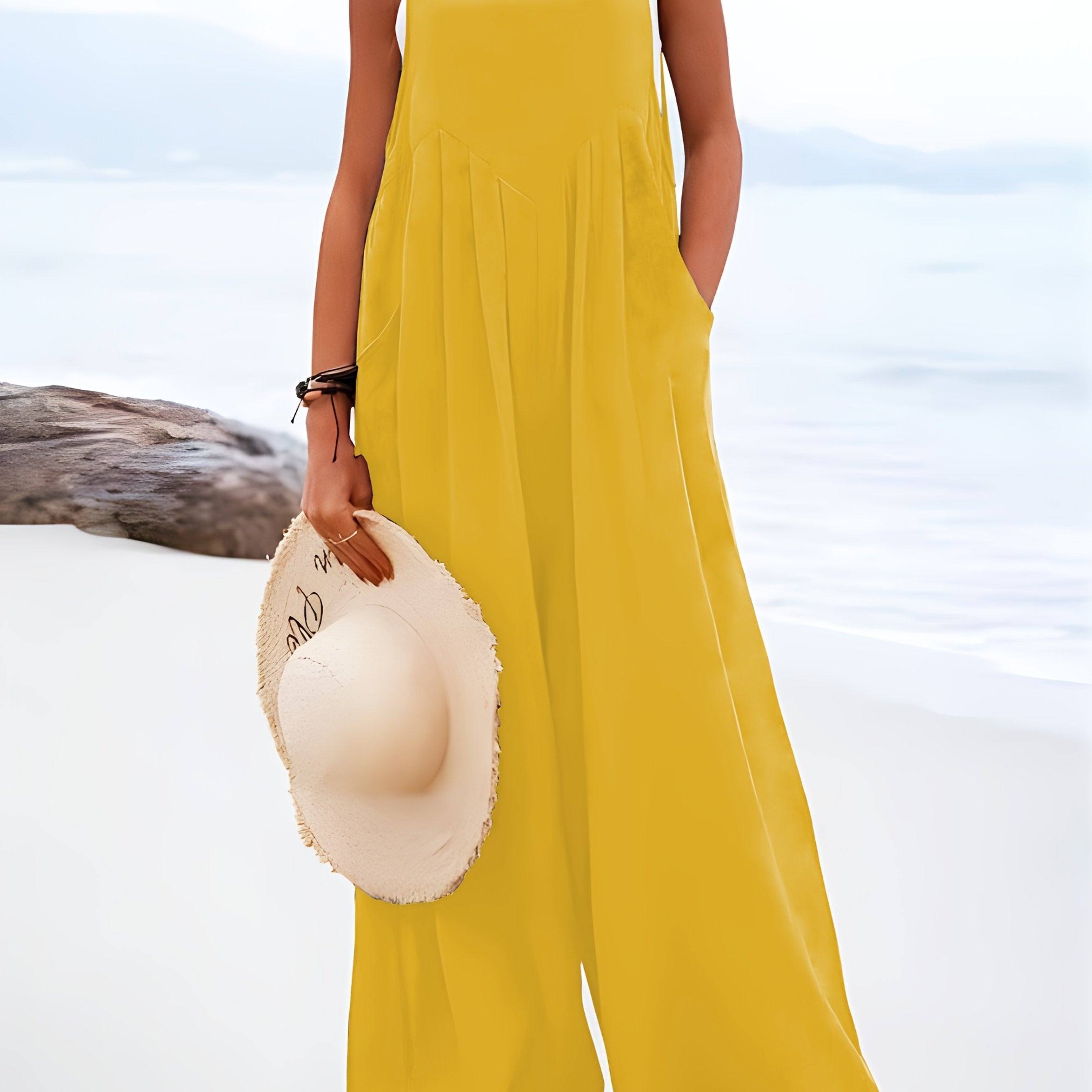 Mono sin mangas de talla grande con tirantes de botones, estilo vacaciones