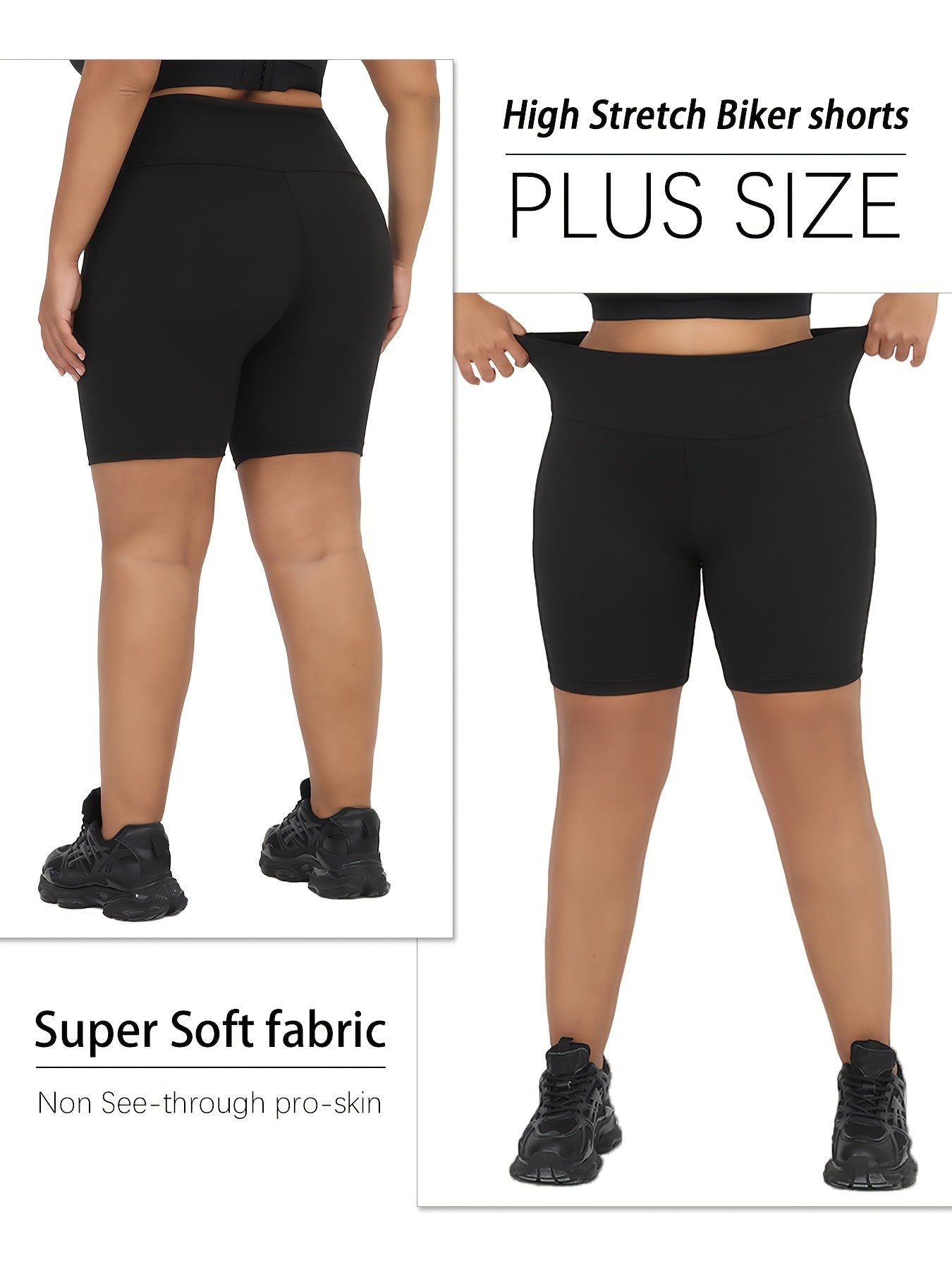 Plus Size Women's High Waisted Biker Shorts Workout Yoga Running Athletic