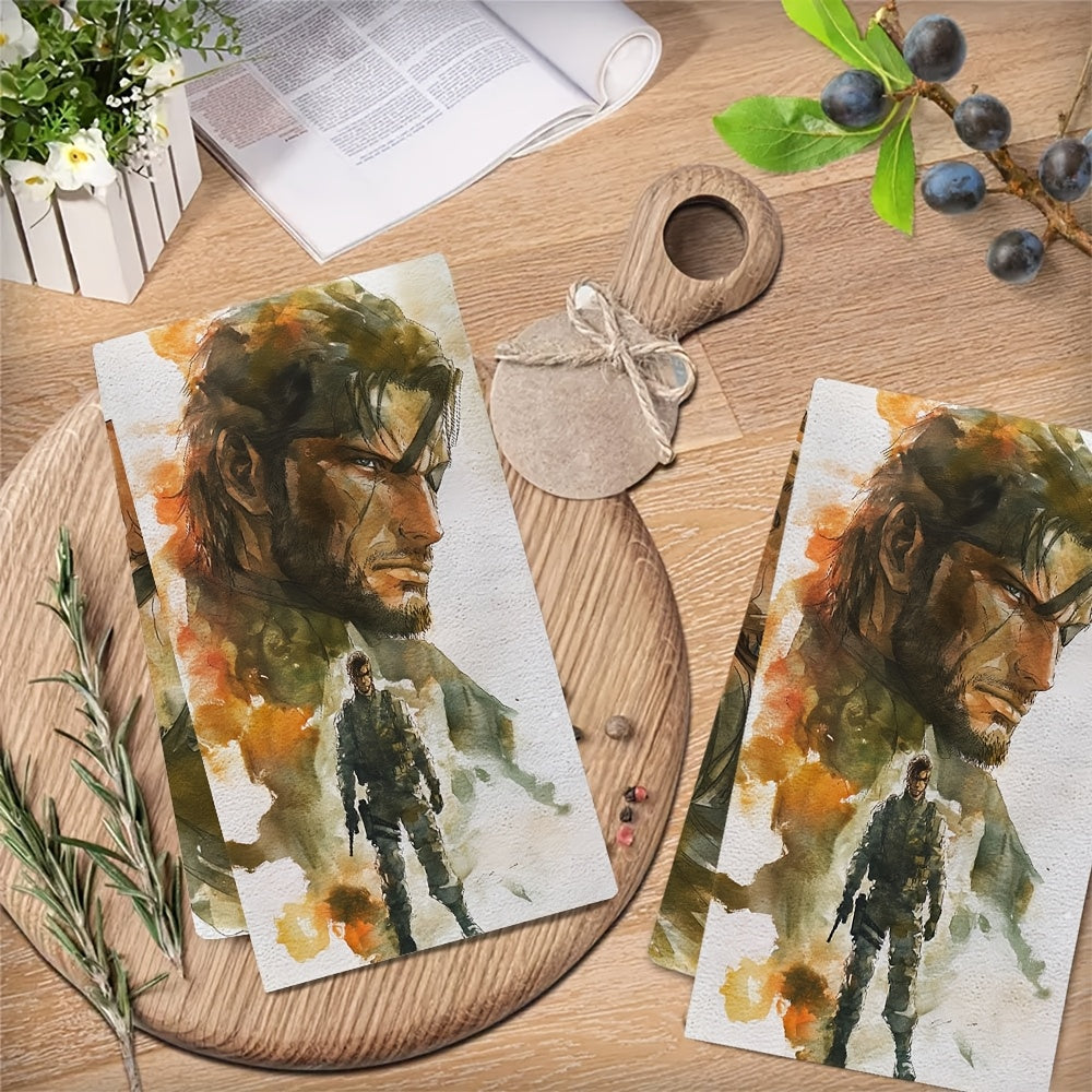 Metal Gear Solid dizayni bilan ikki to'plam hashamatli oshxona sochiqlari, juda yumshoq va yuqori so'ruvchan, bayram bezatish uchun. Mashinada yuvish mumkin, o'lchami 40.64X60.96 sm.