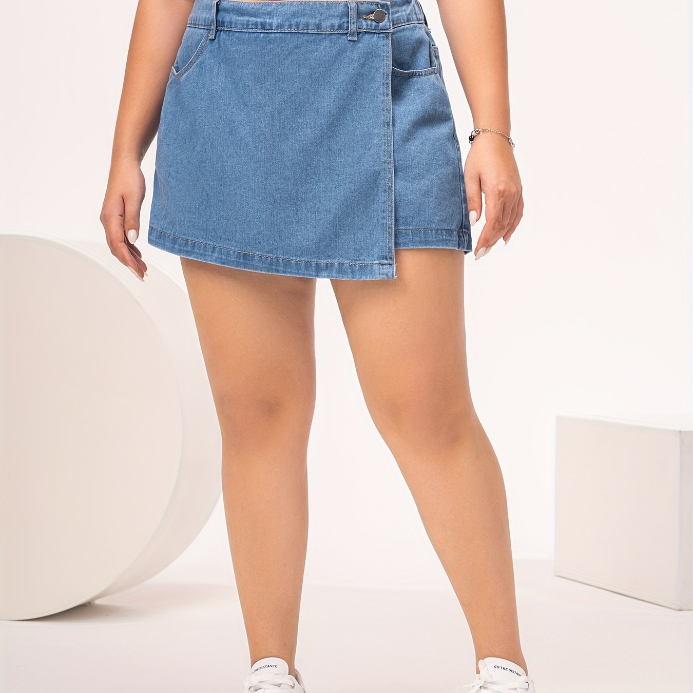 Women's Light Blue Denim Skort Casual Style Flap Pockets Spring Summer