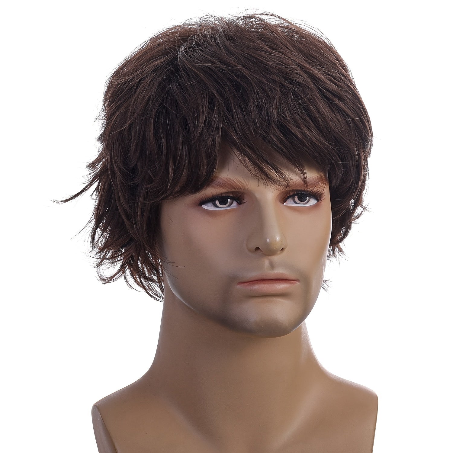 Men's Short Curly Wig with Natural Oblique Bangs for Cosplay and Daily Wear