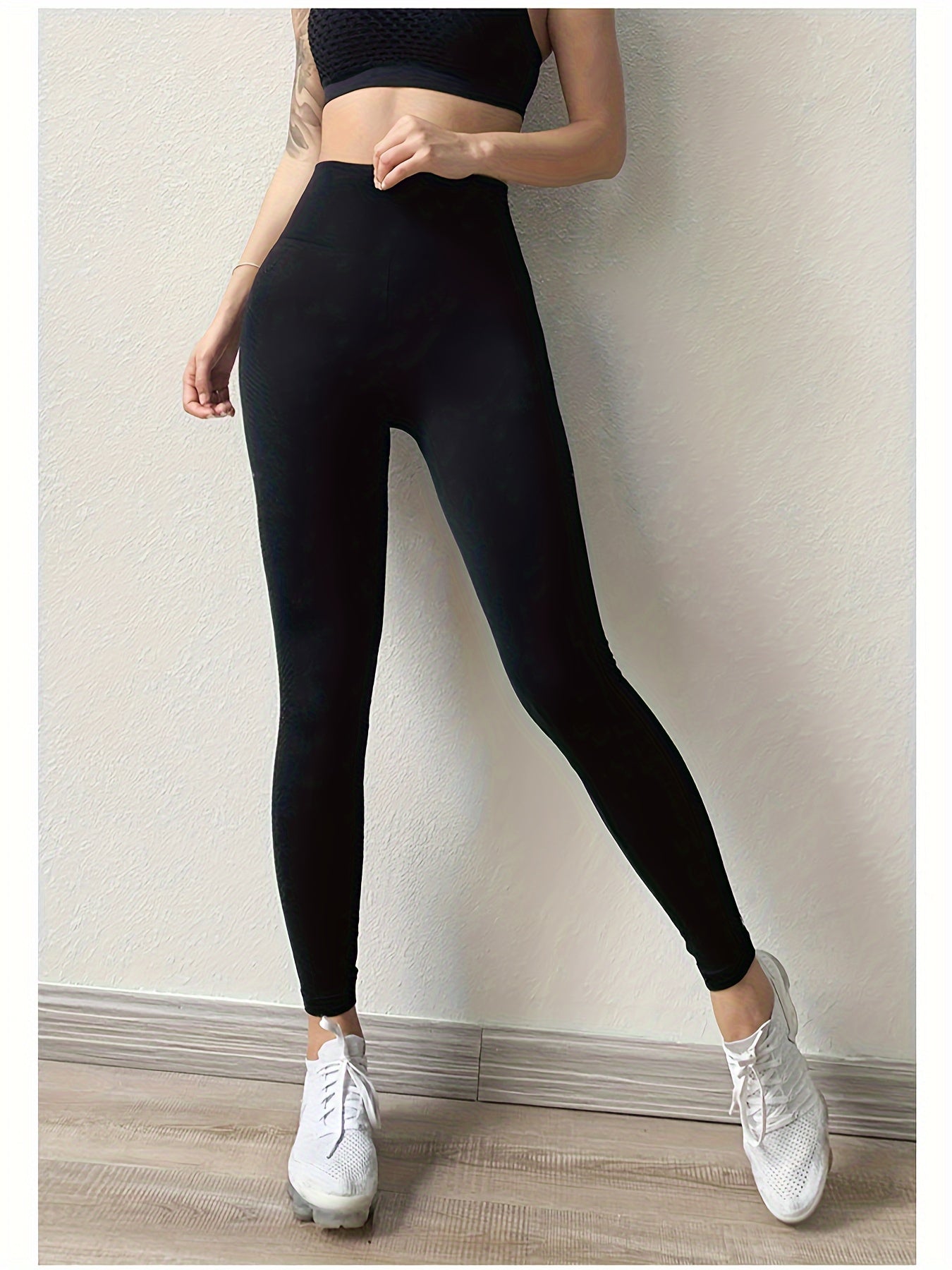 Women's High-Waist Stretchy Leggings for Yoga and Fitness Solid Color All-Season