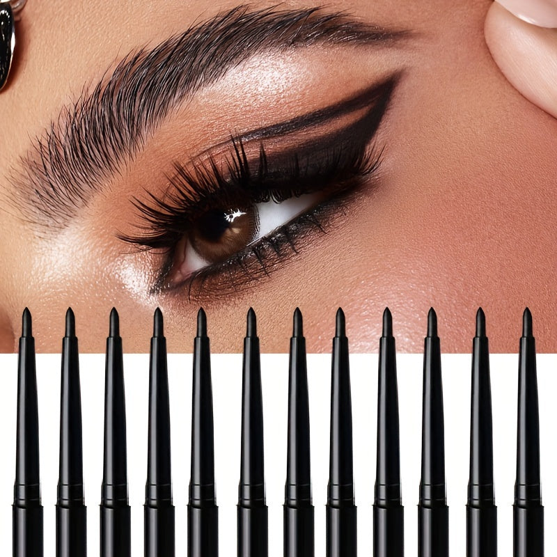 Women's Black Gel Eyeliner Pens Set Waterproof Smudge-Proof 12pcs