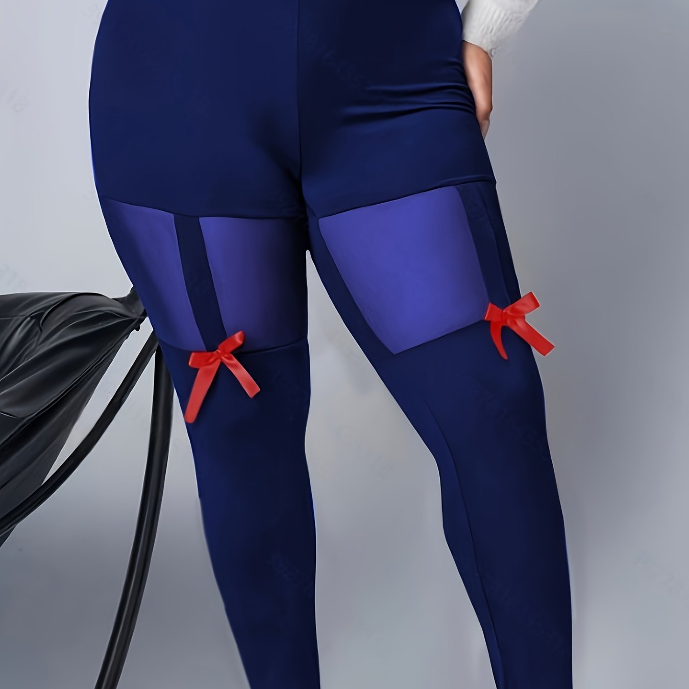 Plus Size Women's Orange Mesh High Waist Leggings with Bow Detail