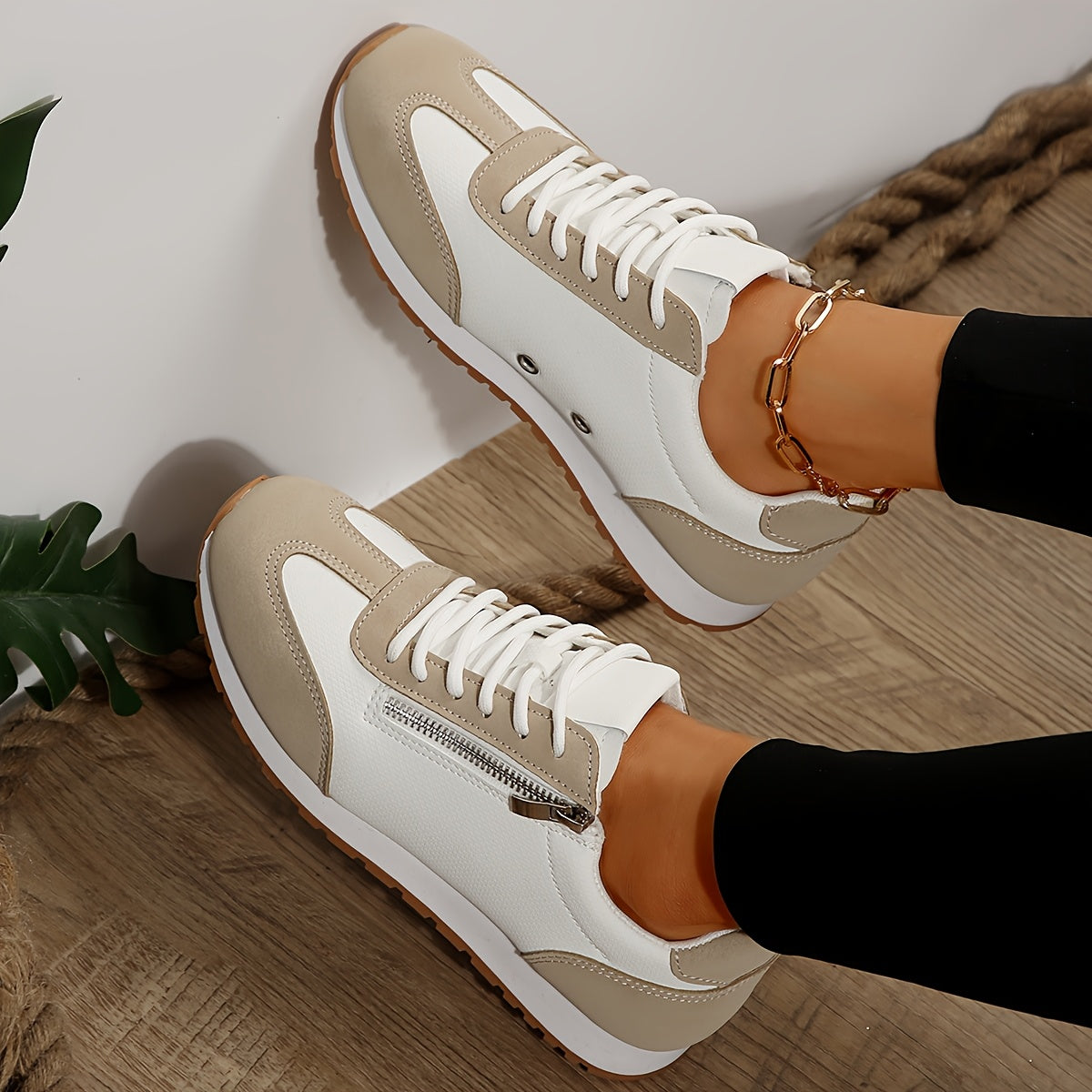 Ayollar apricot oq yon zippersiz kundalik sport poyafzallari nafas oladigan yengil