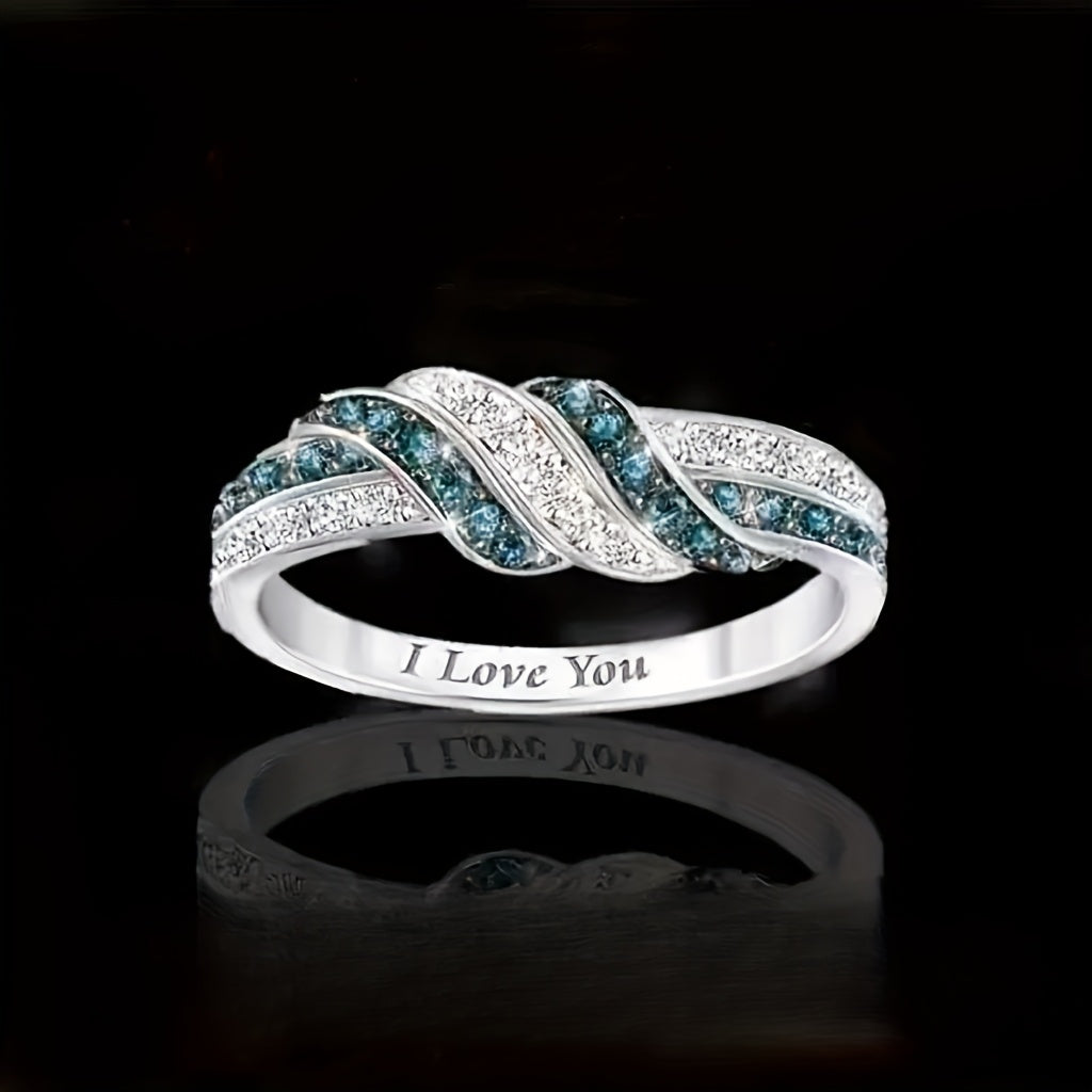 Women's Silver Ring with Cubic Zirconia Twisted Design for Weddings Engagements and Parties