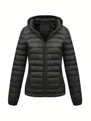 Women's Hooded Coat Lightweight Waterproof Casual Autumn Winter Puffer with Pockets