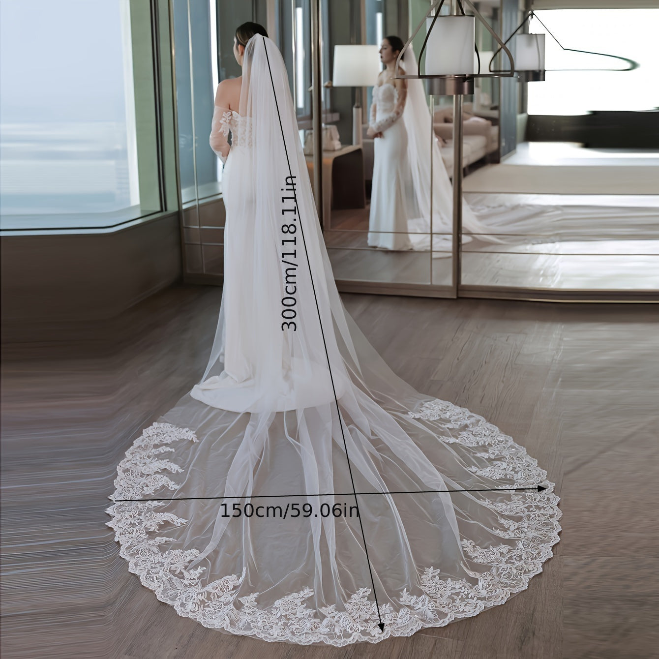 Velo de encaje para novia con cola larga, accesorio de boda estilo barroco