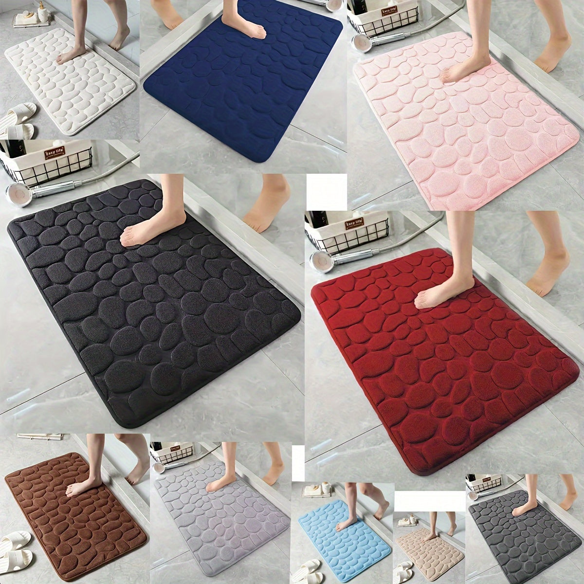 Xotira ko'yi Pebble hammom matosi, sirpanmaydigan, so'radigan, 1 ta