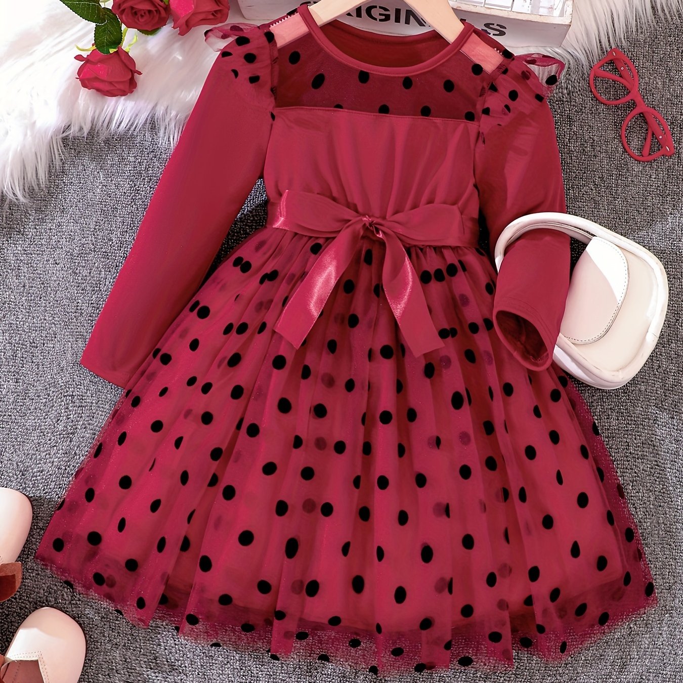 Girls Toddler Polka Dot Tutu Dress with Contrast Mesh for Parties and Vacations