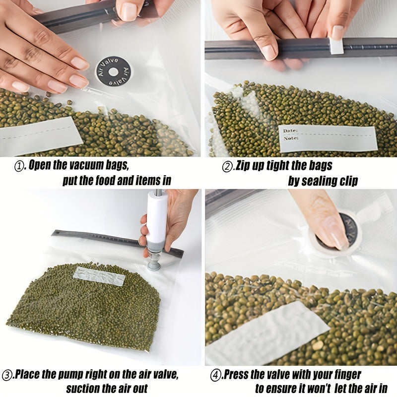 Набор из 64 многоразовых вакуумных пакетов для хранения продуктов без BPA, герметичные, герметичные, с зажимами