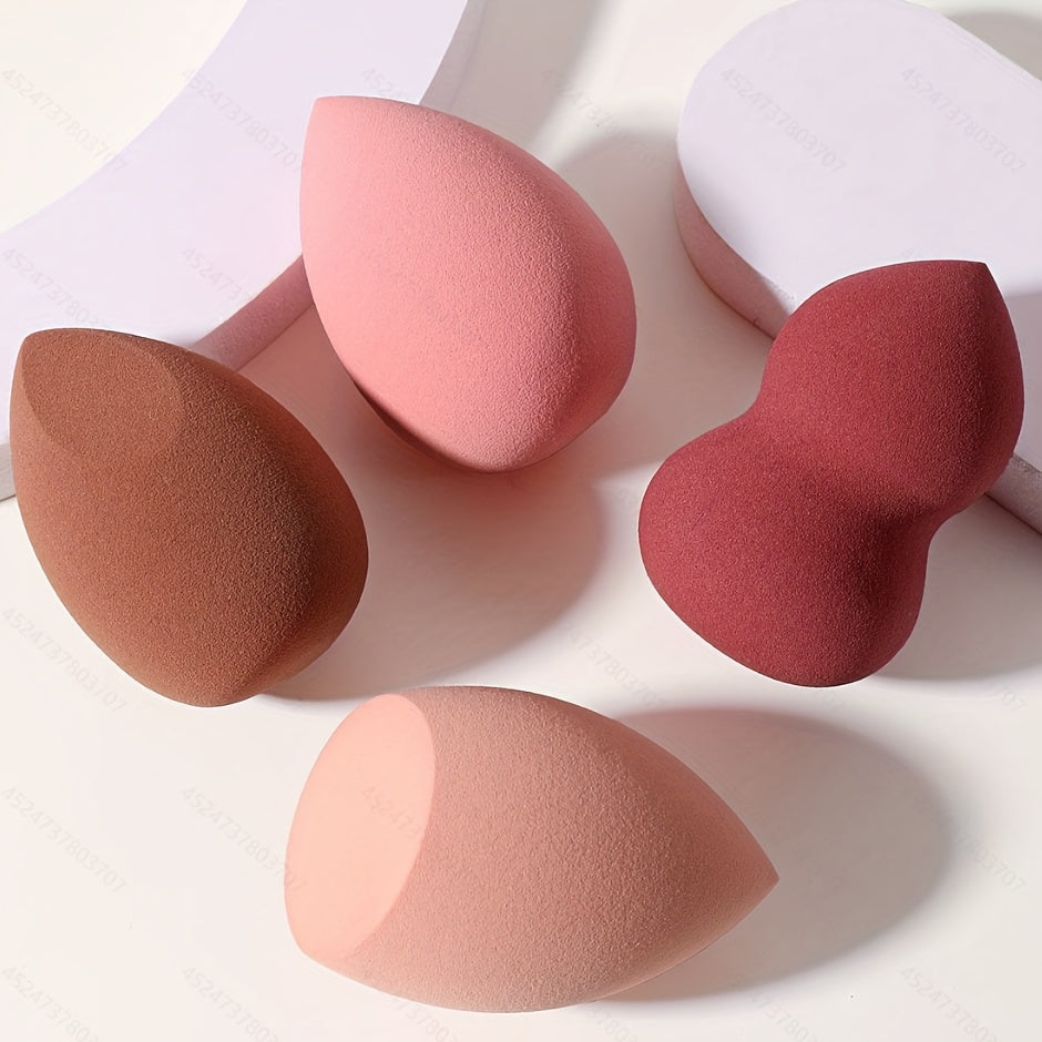 Kit de esponjas de maquillaje rosa de 4 piezas, esponjas en forma de gota de agua para líquidos y polvos