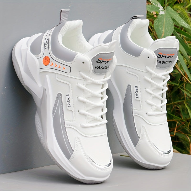 Men's White and Black High-Top Basketball Sneakers Lightweight Cushioned Insole Durable PU Upper