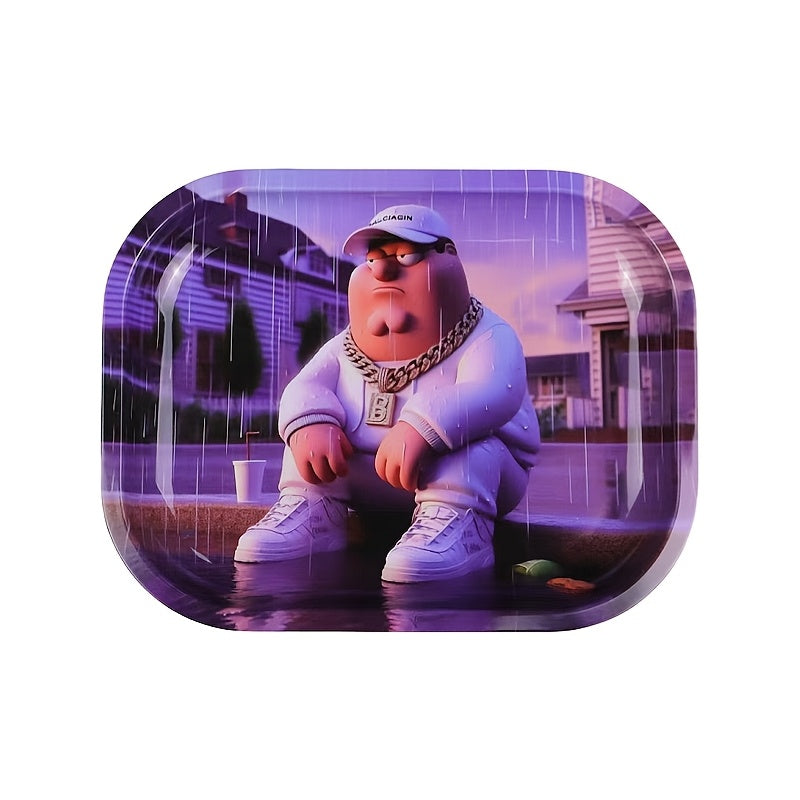 Unisex Metal Rolling Tray, Illustration Design, 19.05x13.97cm for Tobacco Accessories