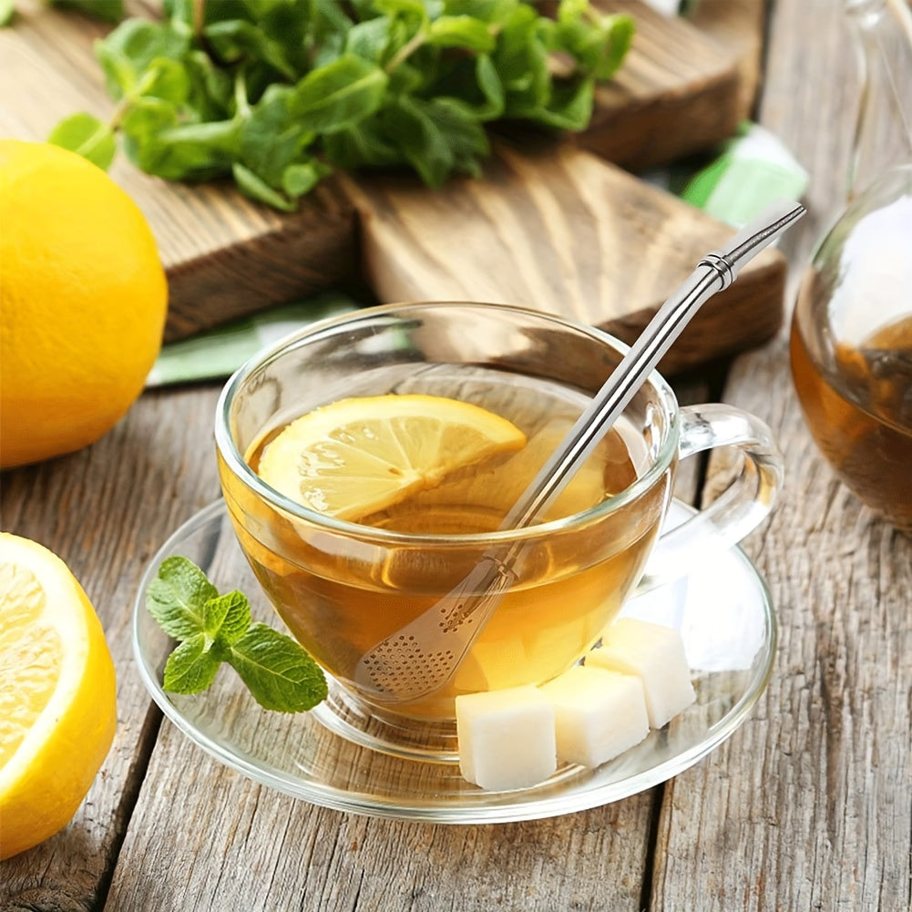 Set of 3 Reusable Colorful Yerba Mate Bombilla Straws Stainless Steel Bent Drinking Straws with Cleaning Brush