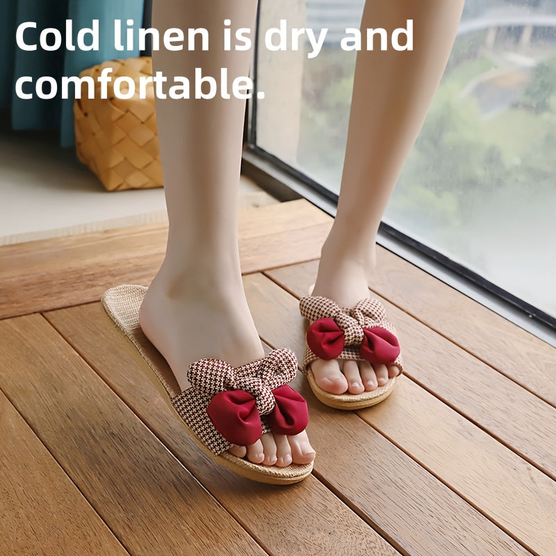 Women's Summer Slides Lightweight Woven Bow Indoor Outdoor Slippers Beige Black Red Green Orange