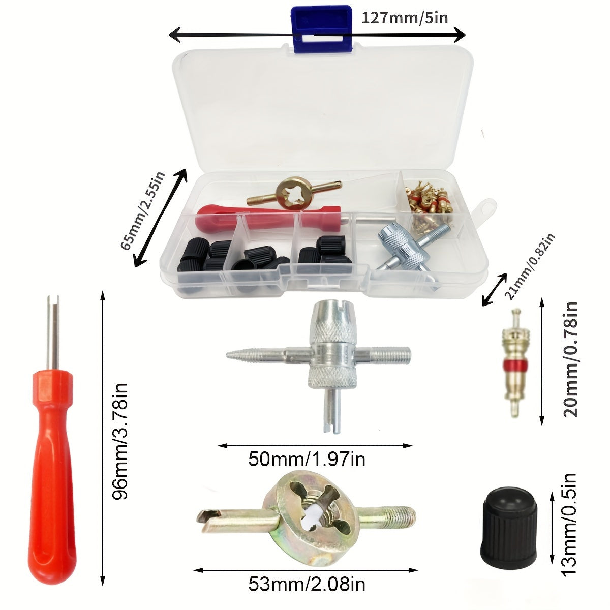 Car Bicycle Tire Valve Stem Core Remover Kit, 33 Pcs Slotted Screwdriver Set