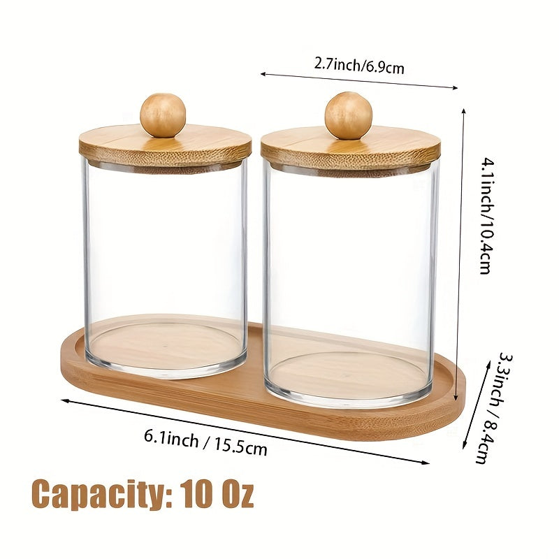 Bathroom Storage Organizer Set with Bamboo Lids and Tray for Cotton Swabs, Pads, and Floss
