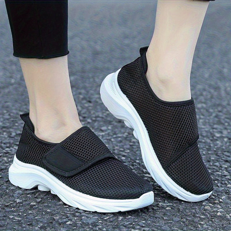 Women Breathable Mesh Slip-On Sneakers Low-Top Casual Shoes Black White