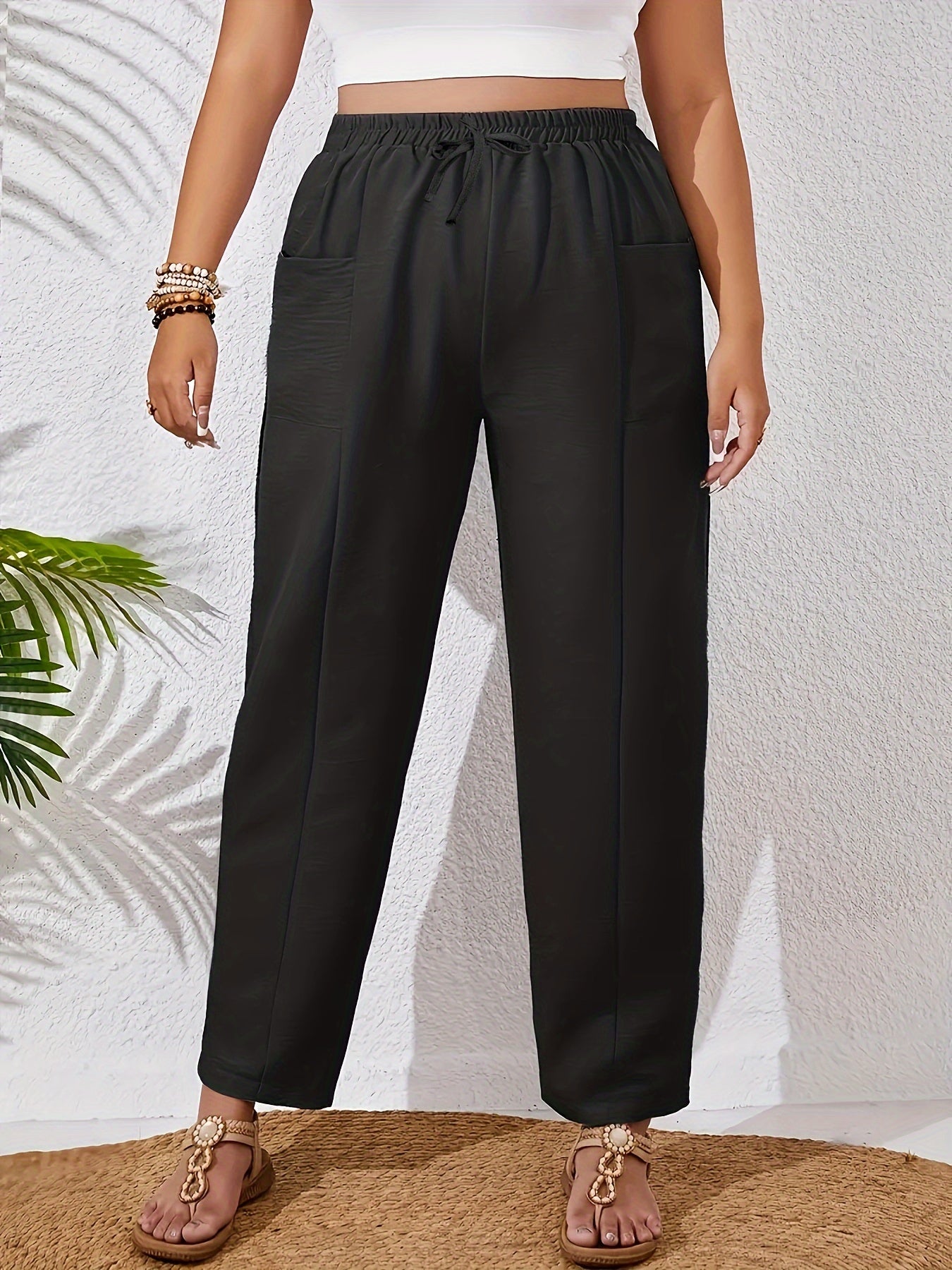 Plus Size Women's Wide Leg Pants Brown All-Season Casual Trousers