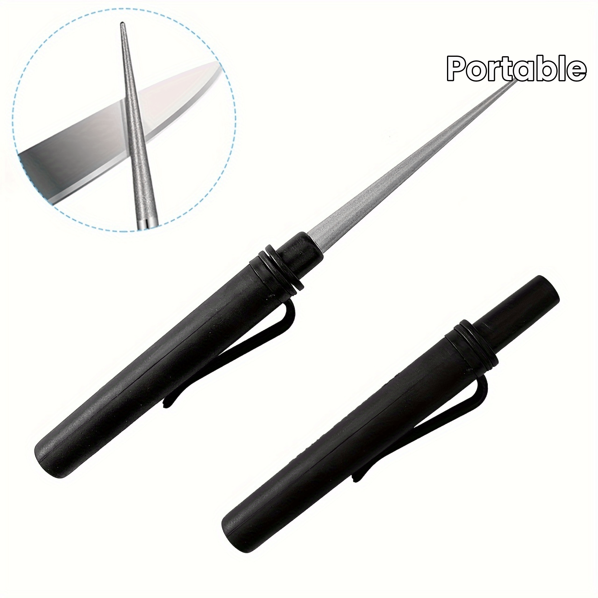 Piedra de afilado de diamante portátil con varilla retráctil para anzuelos de pesca, cuchillos, hojas, caza y pesca al aire libre