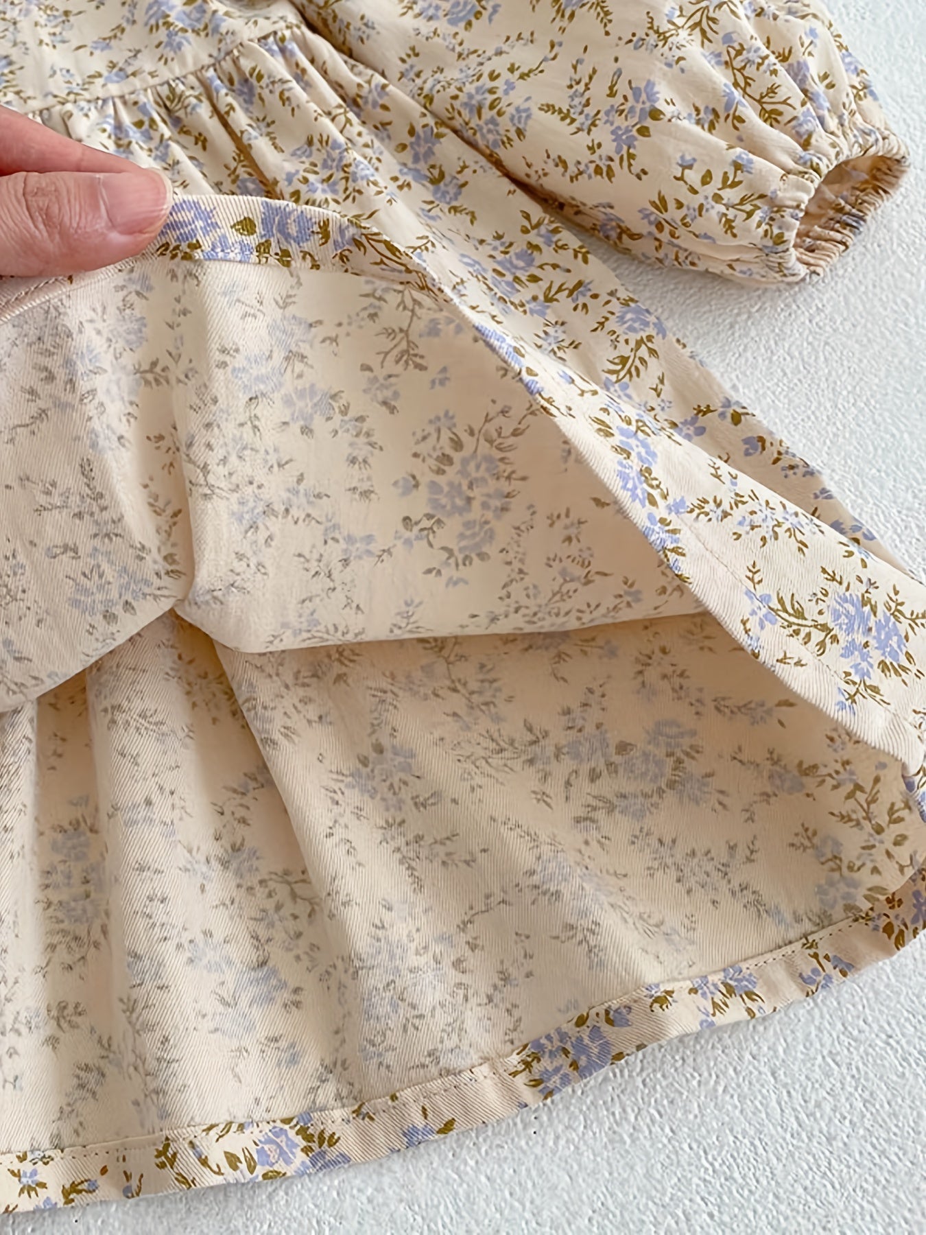 Girls' Cotton Floral Lace Long Dress with Doll Collar for Spring and Fall