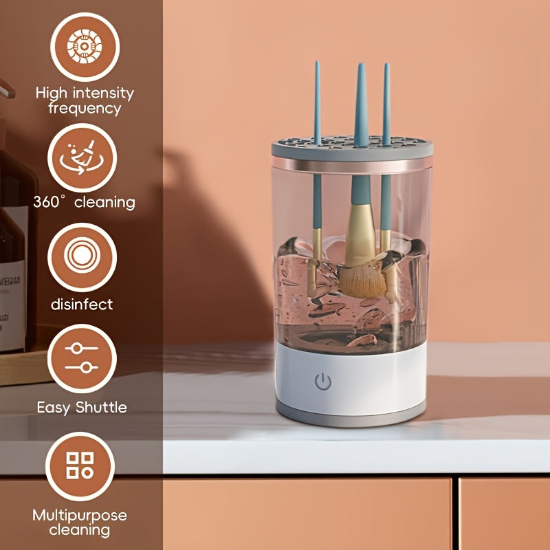 АвтоPro USB-заряжаемый автоматический очиститель для кистей для макияжа с электрической сушкой, управление одним нажатием. Портативный аксессуар, не требующий батареек и не содержащий спирта.