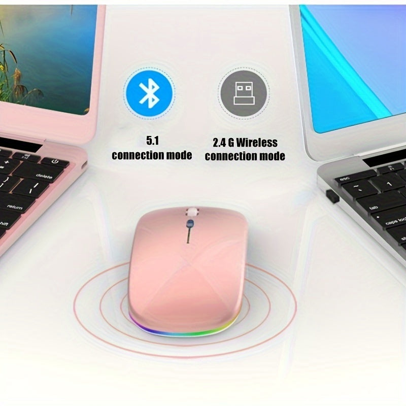 Ratón inalámbrico para juegos modo dual 5.1+2.4G recargable silencioso con retroiluminación ergonómica