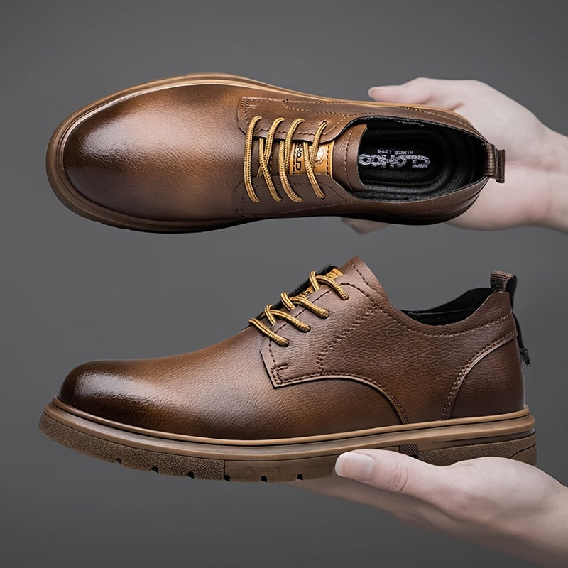 Men's Split Leather Casual Shoes Lace-Up Breathable Anti-Skid Soft Sole Business Office