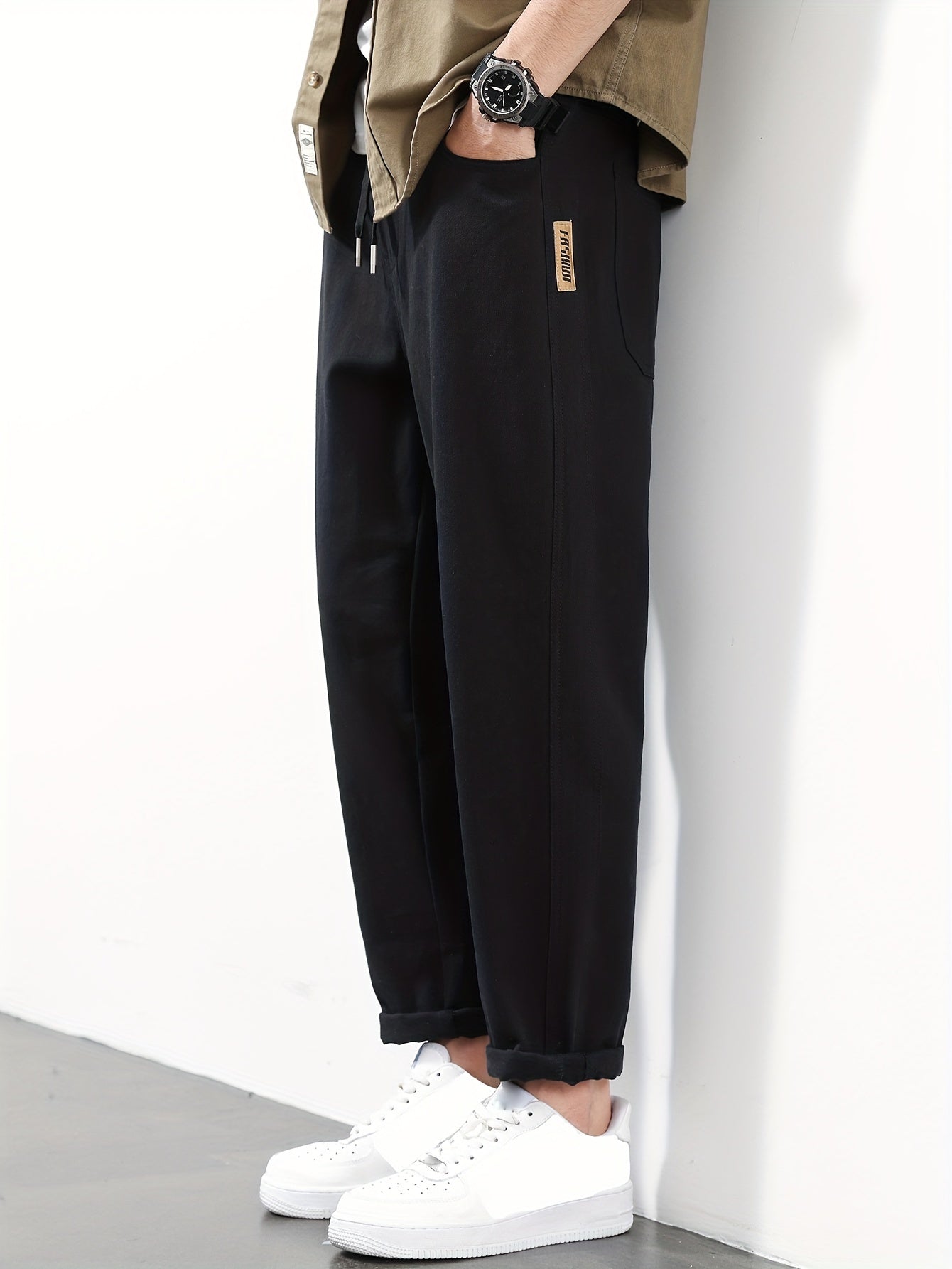 Men's Cotton Loose Fit Casual Pants with Pockets for Outdoor Activities