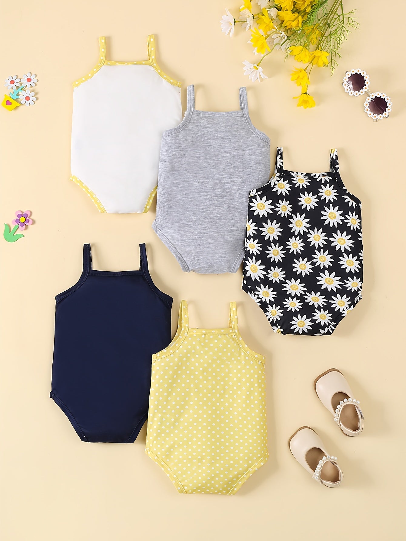 Baby Girl Floral Vest Set 5 Pieces Cotton Knit Clothing for 0-3 Years