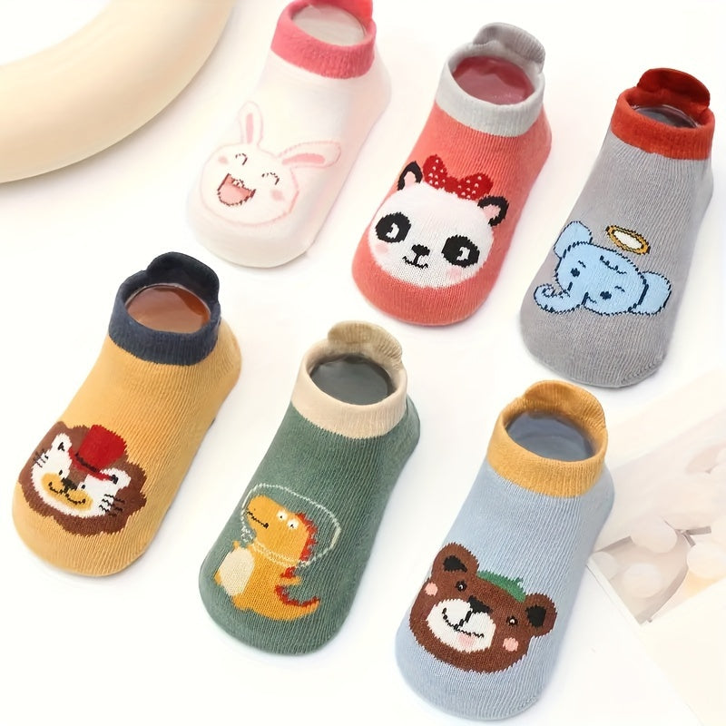 Baby Boys Socks 6 Pairs Non-Slip Cotton Cartoon Animal Toddler Ankle Socks