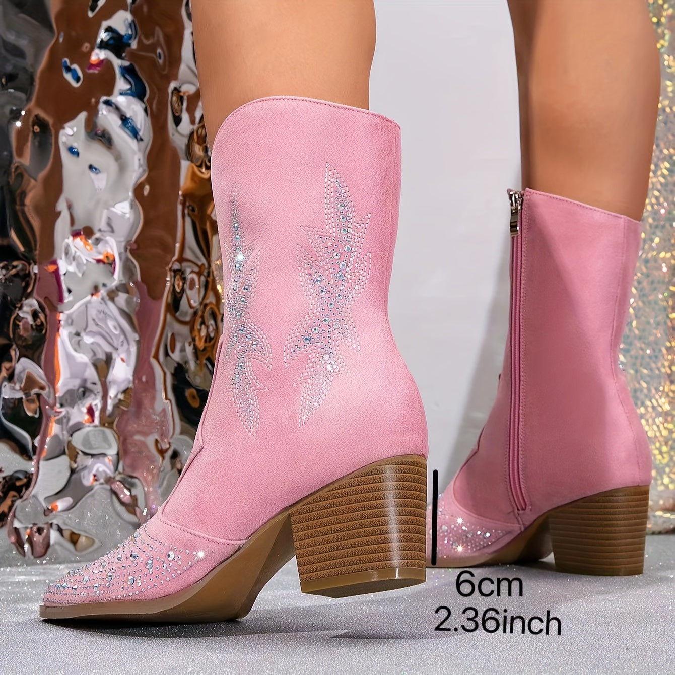 Women's Embroidered Rhinestone Winter Mid-Calf Western Boots
