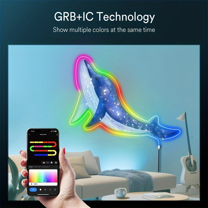 RGBIC Neon LED Strip Lights 1M-10M Wi-Fi Music Sync Voice Control Space Theme