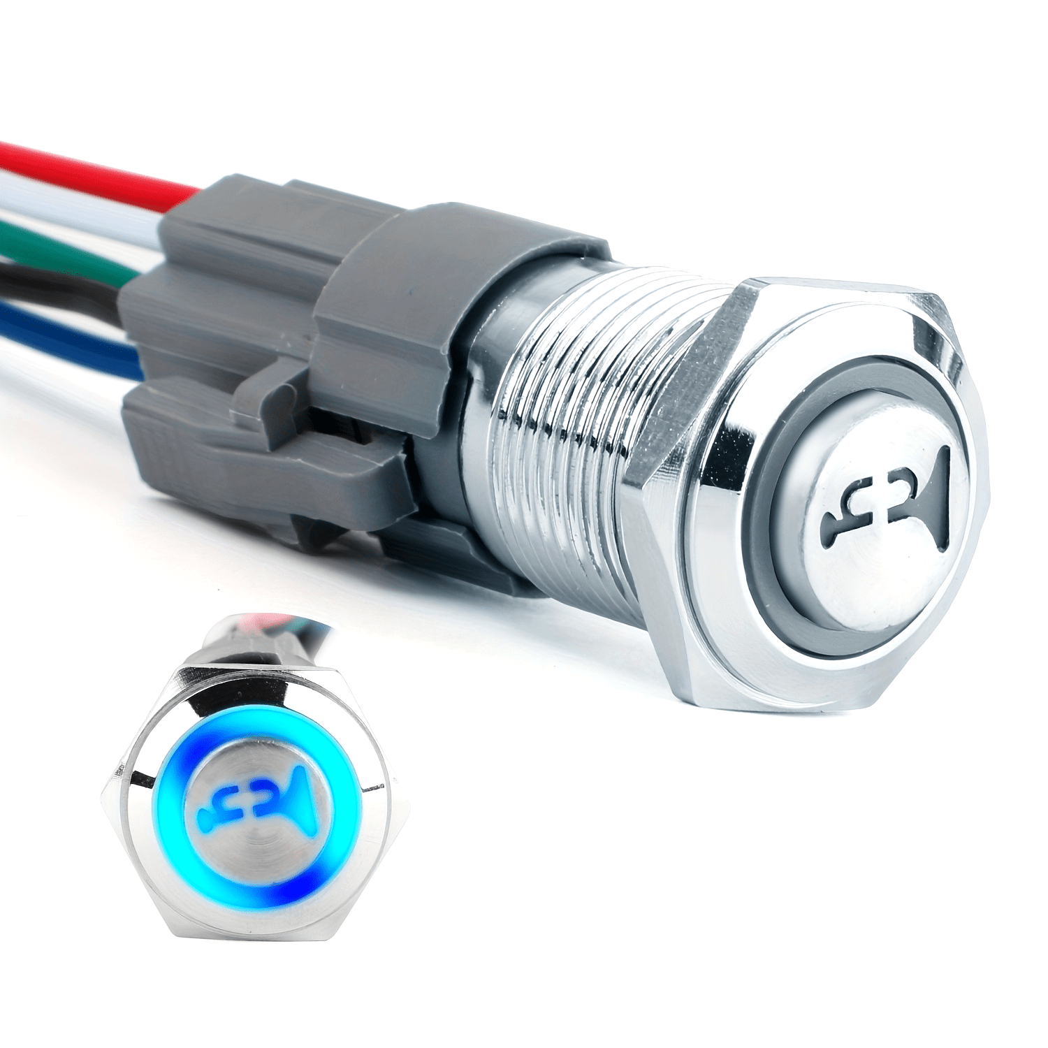 Universal 12V Car Horn Button Instant Switch Tail Plug Cable Bundle