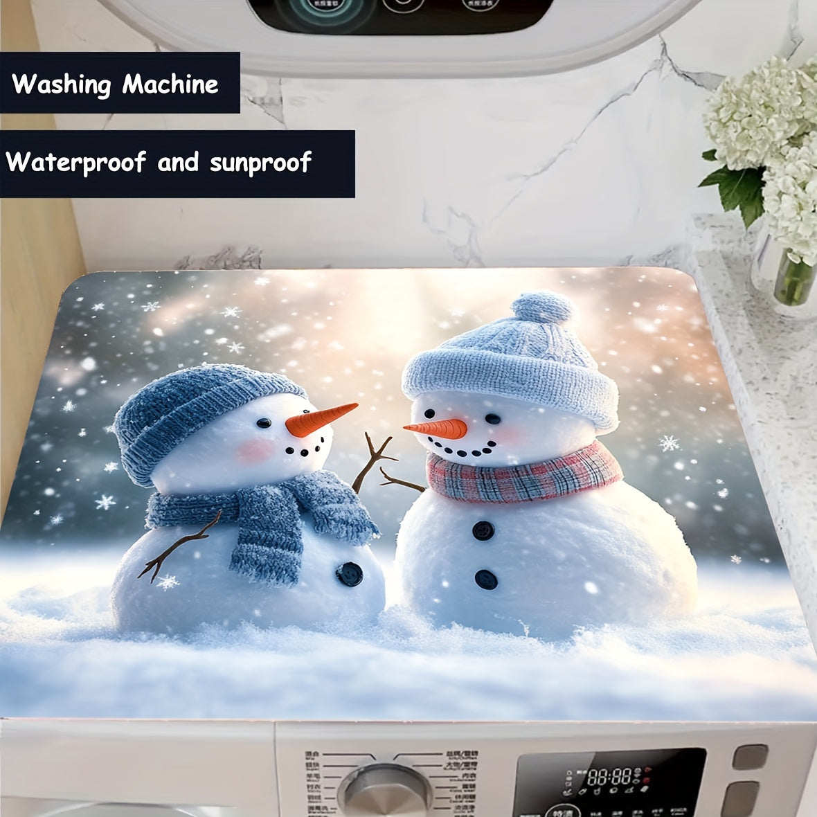 Christmas Snowman Washing Machine Dust Cover, Quick-Dry, Absorbent, Modern Design