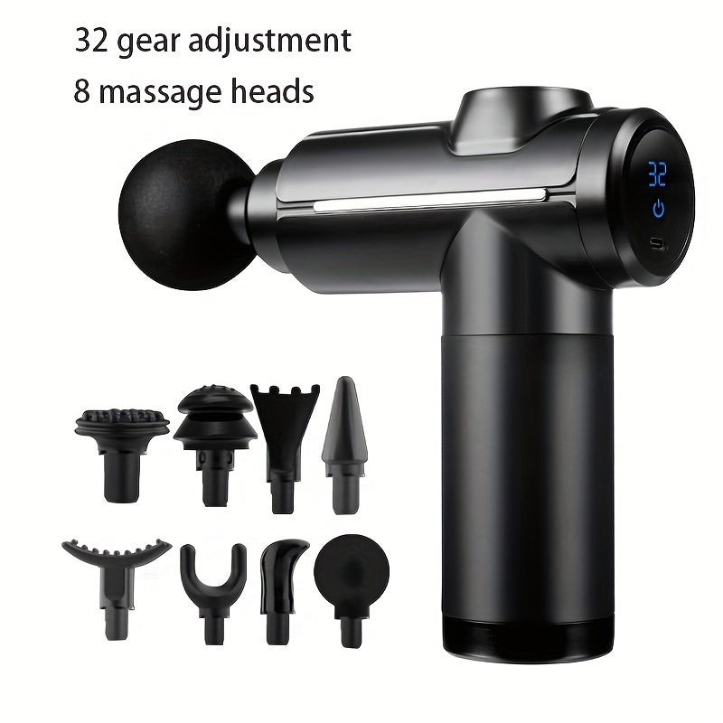 32-Speed Massage Gun with 8 Silicone Heads USB Rechargeable Lithium Battery for Back and Waist