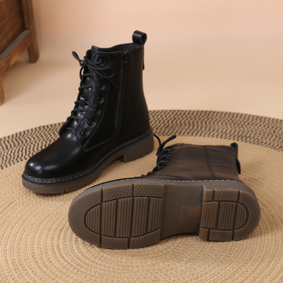 Women's Combat Boots Rubber Sole Anti-Slip Padded Stitching