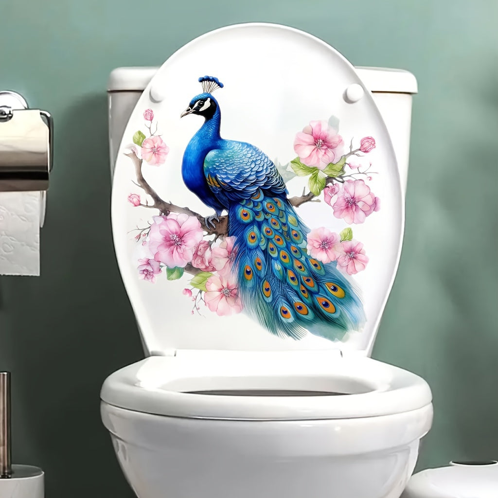 Self-Adhesive PVC Wall Decals for Bathroom Decor Peacock Theme Waterproof Removable
