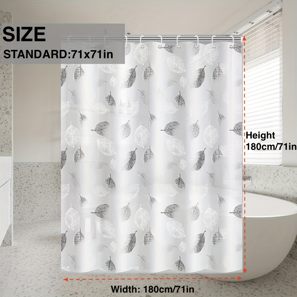 Leaf Pattern Shower Curtain Waterproof Durable Plastic Hooks Grommets Bathroom Decor