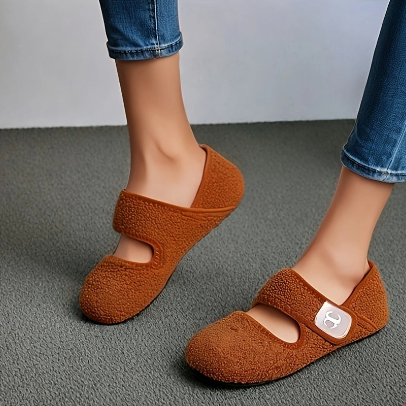 Women's Slip-On Flats - Soft Warm Lightweight Shoes with Hook and Loop