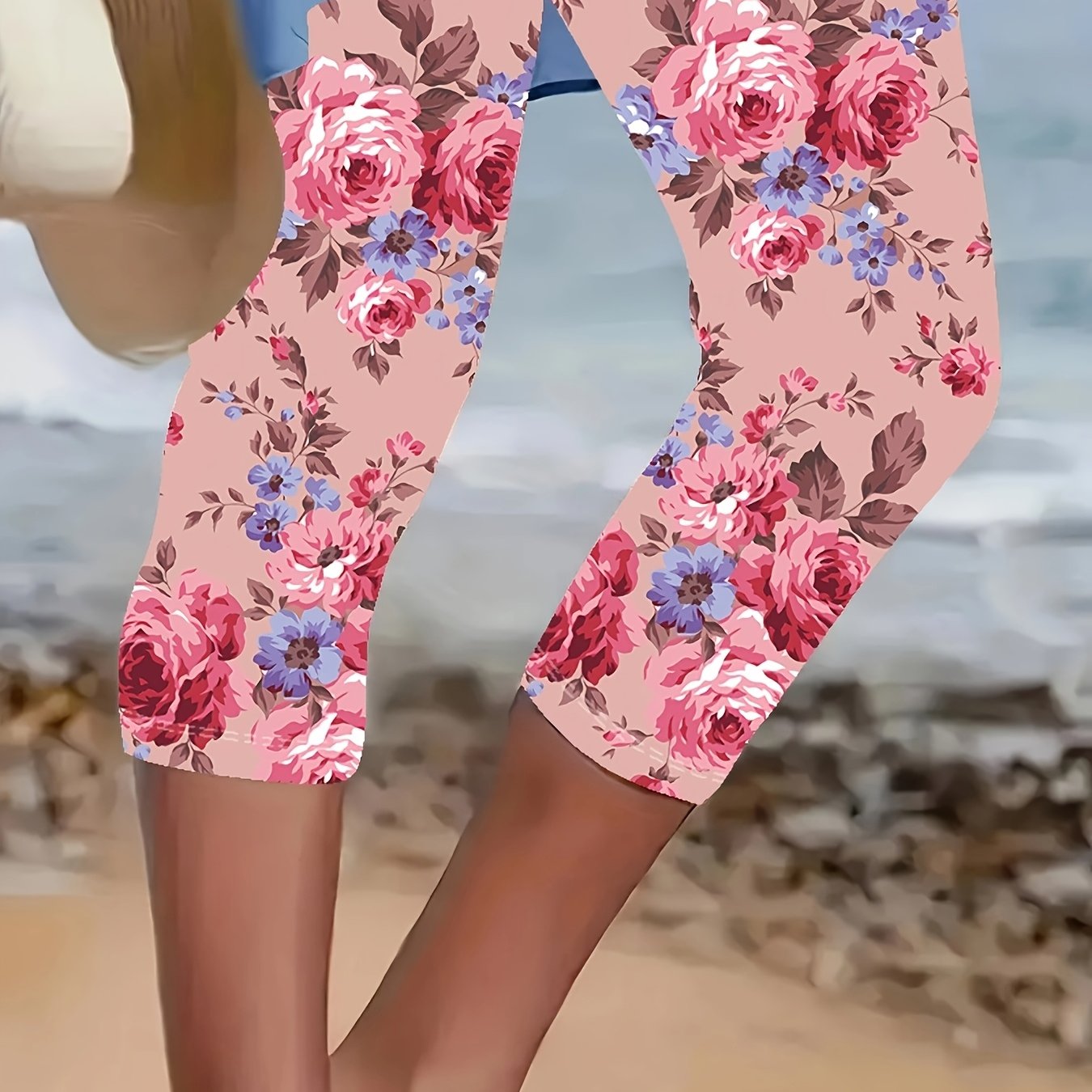 Plus Size Floral Skinny Jeans Women Stretchy Casual Trousers