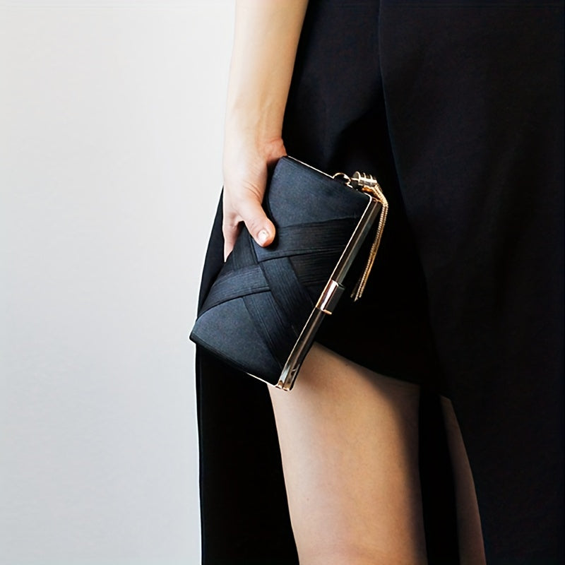 Braided Clutch Wallet for Parties Weddings and Events Champagne Polyester Evening Bag