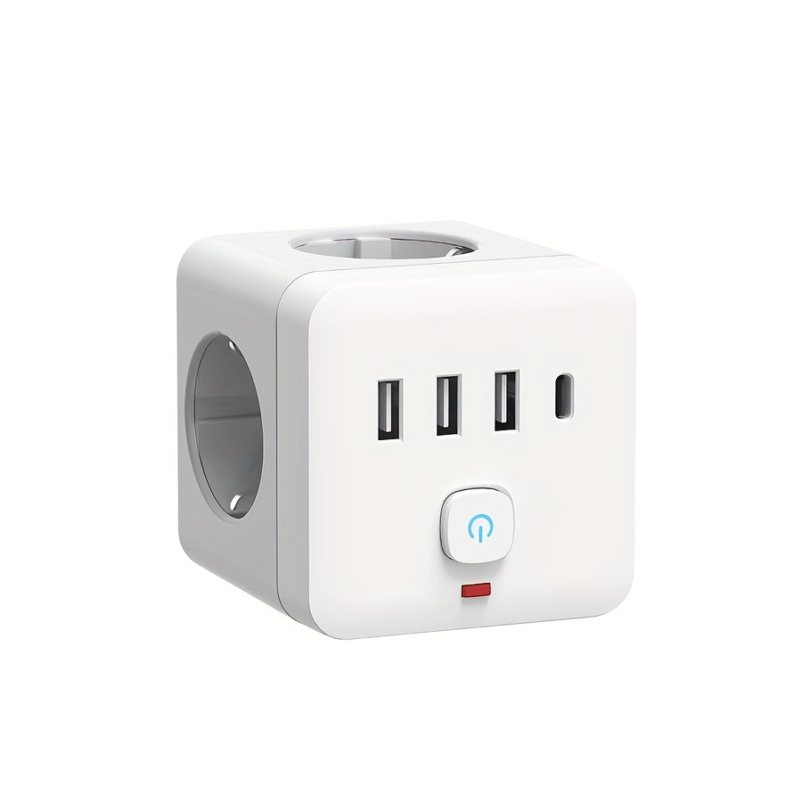 EU Power Strip with 7-in-1 Surge Protector 3 AC Outlets 3 USB Type-C for Home Office Travel