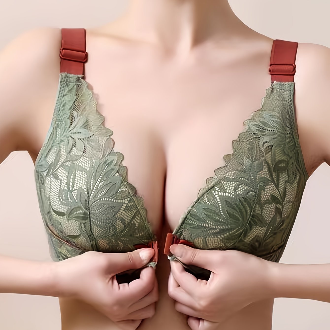 Women's Lace Wireless Bra with Front Buckle Breathable Push Up Lingerie