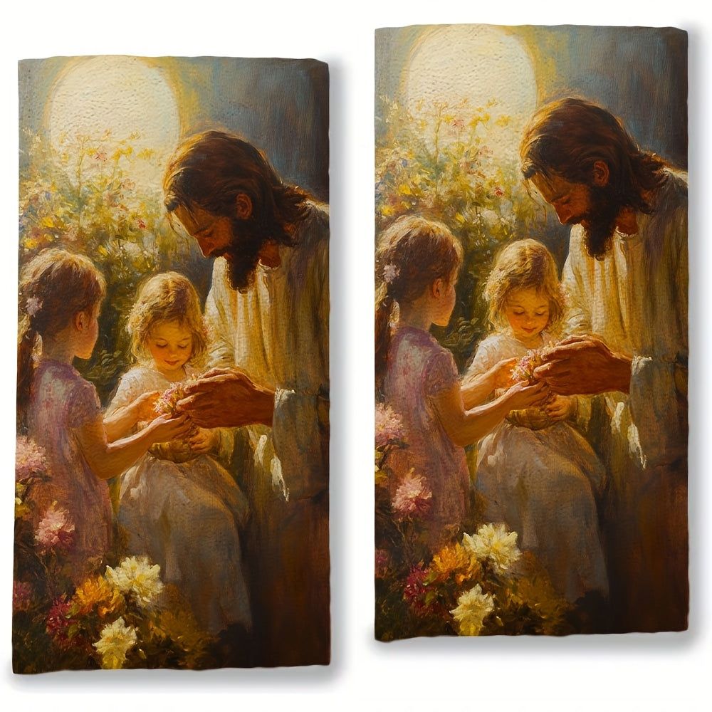 Two Pieces Kitchen Towels Ultra Soft Absorbent Garden Scene 40x60cm