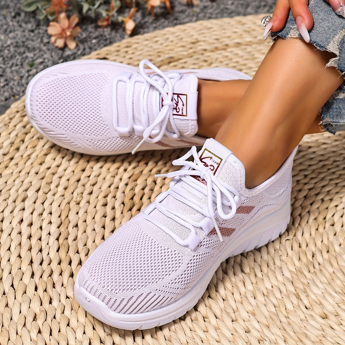 Women Plus Size Breathable Mesh Sneakers Lightweight Running Shoes White Pink