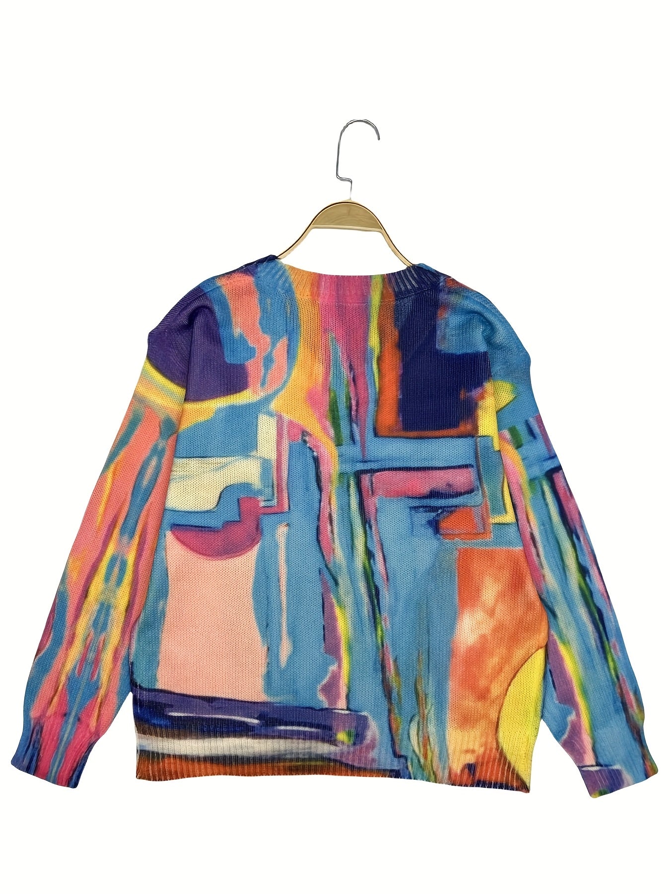 Top de manga larga con escote en V y estampado tie-dye para mujer talla grande, suéter casual oversize